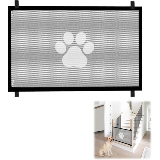 Portão de segurança retrátil para bebês e cães, portão de segurança extensível, portão para corredor, para uso interno e externo - Preto, 110 x 78 cm
