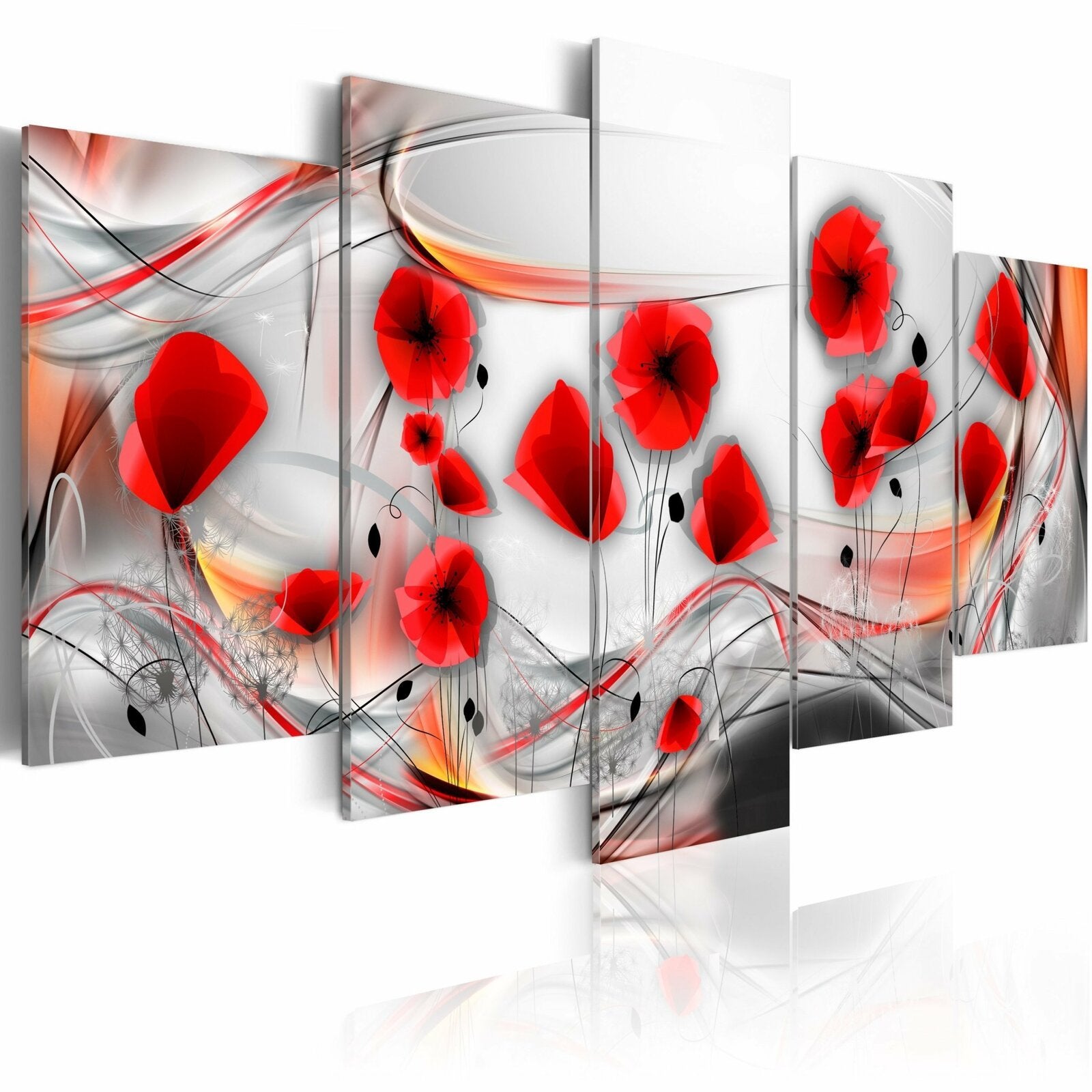 Tableau Mural 120 X 80 Cm – Coquelicots Rouges Sur Fond Turquoise, Toile Sur Châssis Bois, Prêt à Accrocher