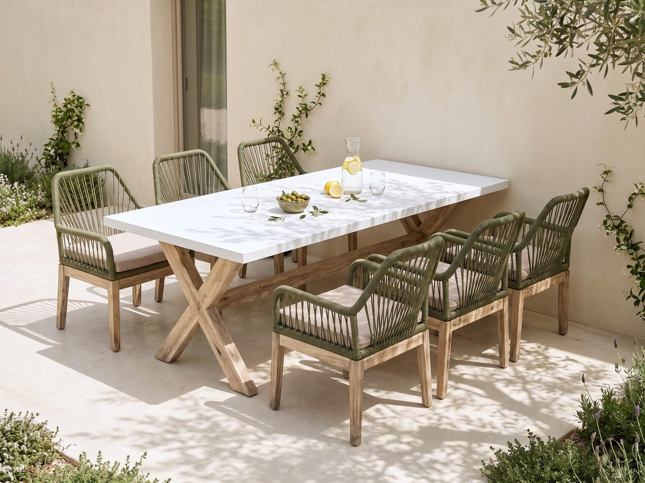 Set dining pentru grădină cu 6 locuri OLBIA Verde măsliniu