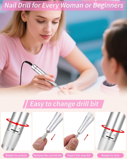 Ponceuse à Ongles Portable 45000 RPM, Lime Électrique Rechargeable pour Gel et Acrylique, Kit Ongles Professionnel - 5