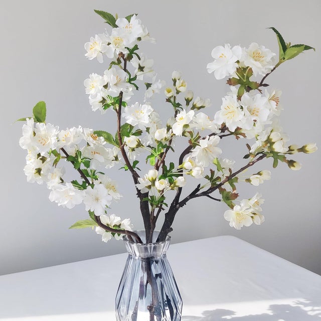 HUAESIN 6PCS Fleurs De Cerisier Artificielles 134cm - Branches Sakura Blanches En Soie