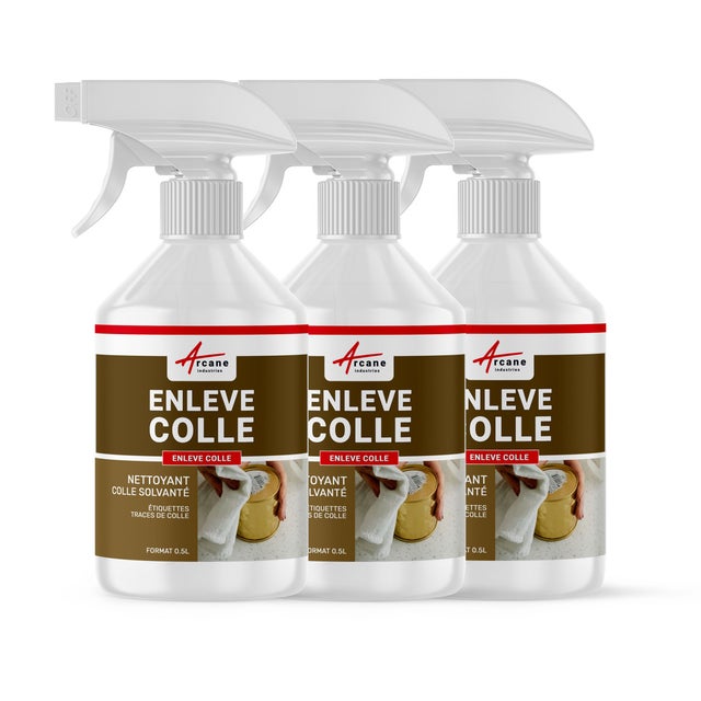 Decolle etiquette - Dissolvant colle, étiquette, adhésif, scotch : Enlève colle - 1.5 L (3 x 0.5 L) - ARCANE INDUSTRIES
