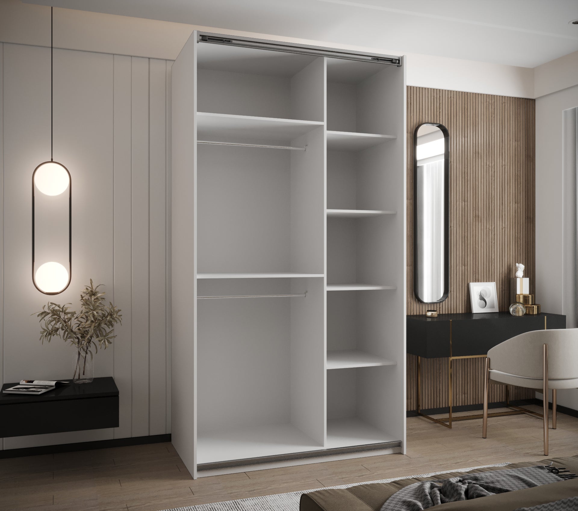 Szafa przesuwna wysoka Lux 2 130 x 64 x 245,5 cm biały + artisan + u. czarny - Abiks Meble - 4