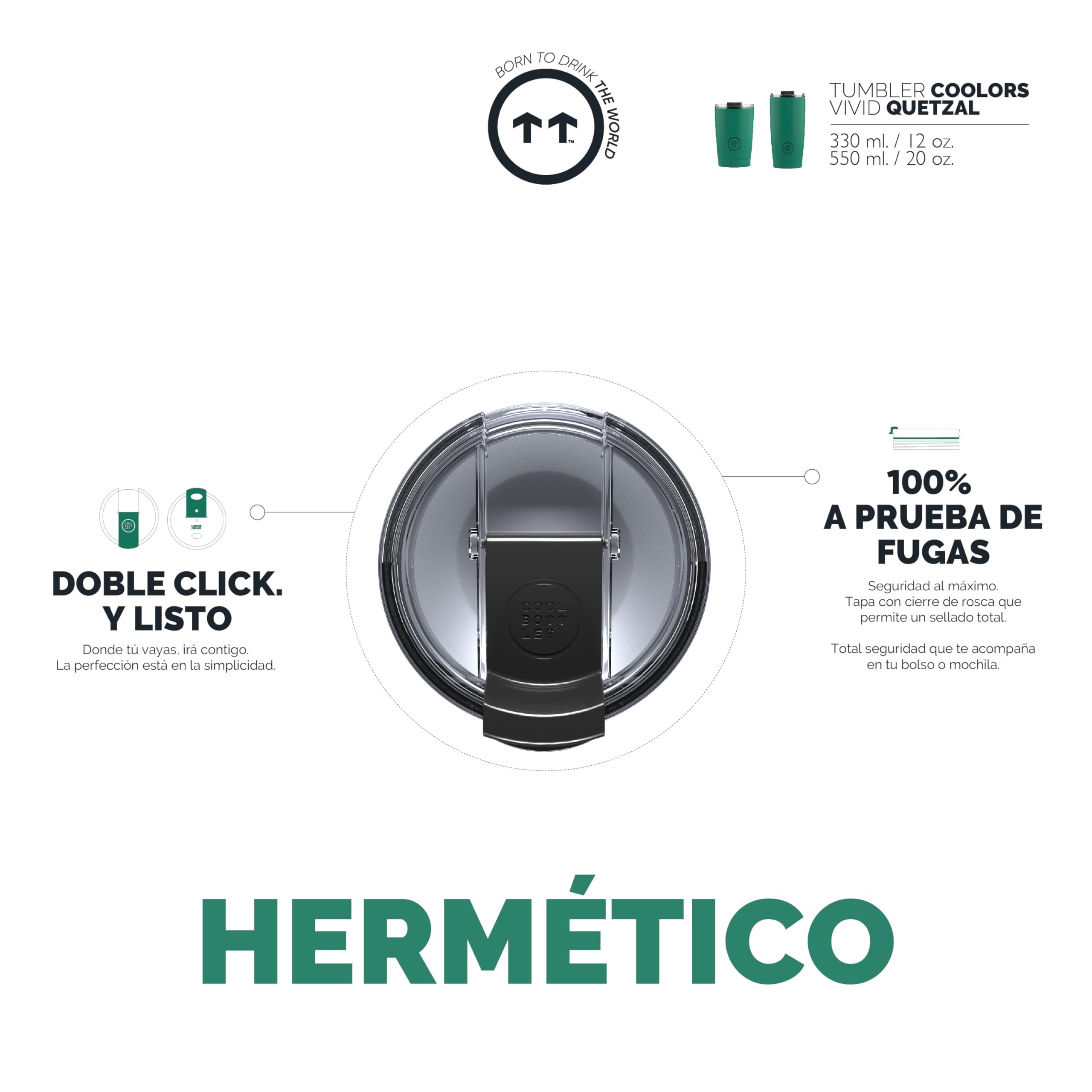 Cool Bottles - Tumbler - Bicchiere Termico in Acciaio Inossidabile - 550 ml - Vivid Quetzal - Tazza da Caffè - Coperchio Ermetico - Bevande Fredde 10 - 4