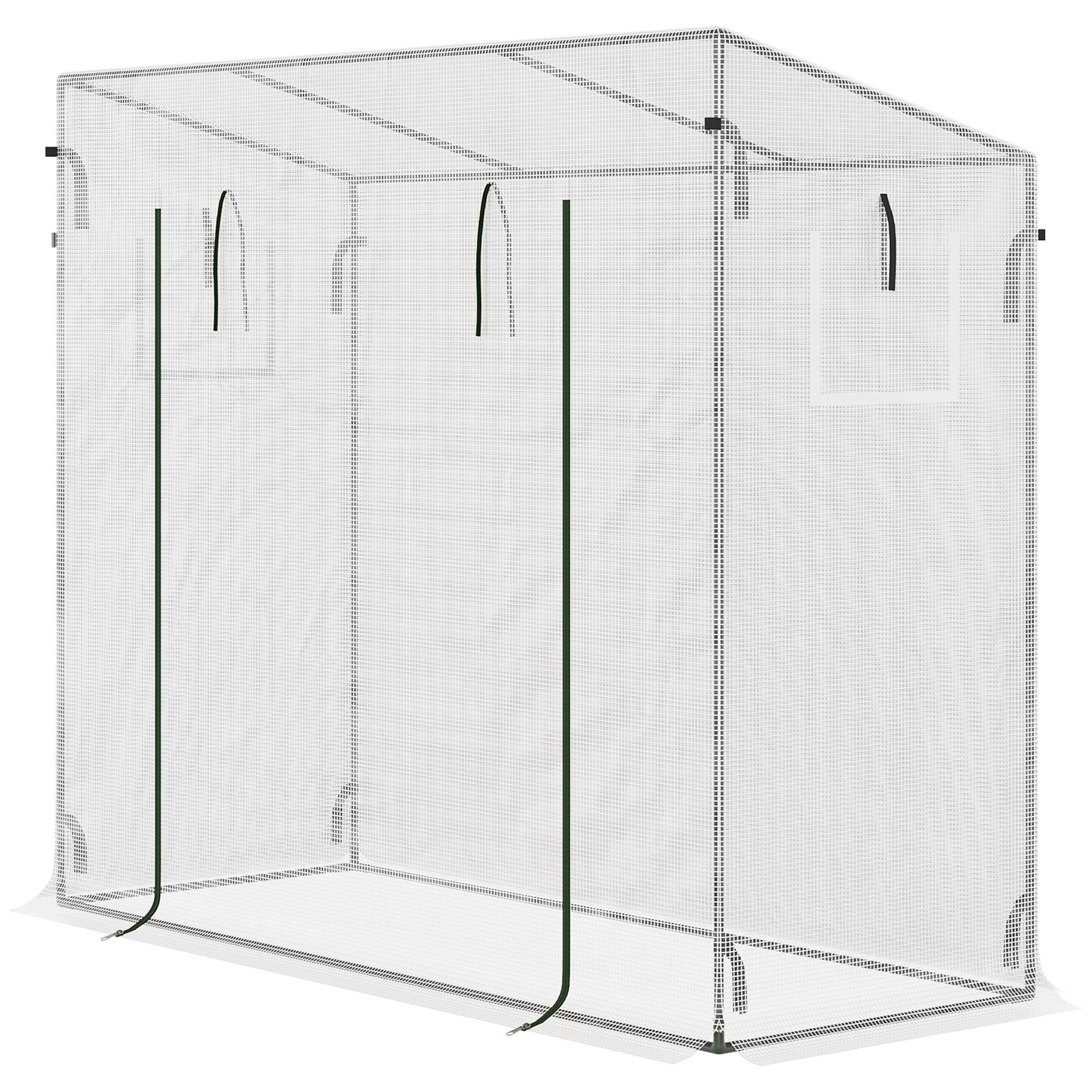 Serre de jardin avec porte roulante, 2 fenêtres et bords allongés, serre en acier et en PE, 200x76x168 cm, blanche - 2