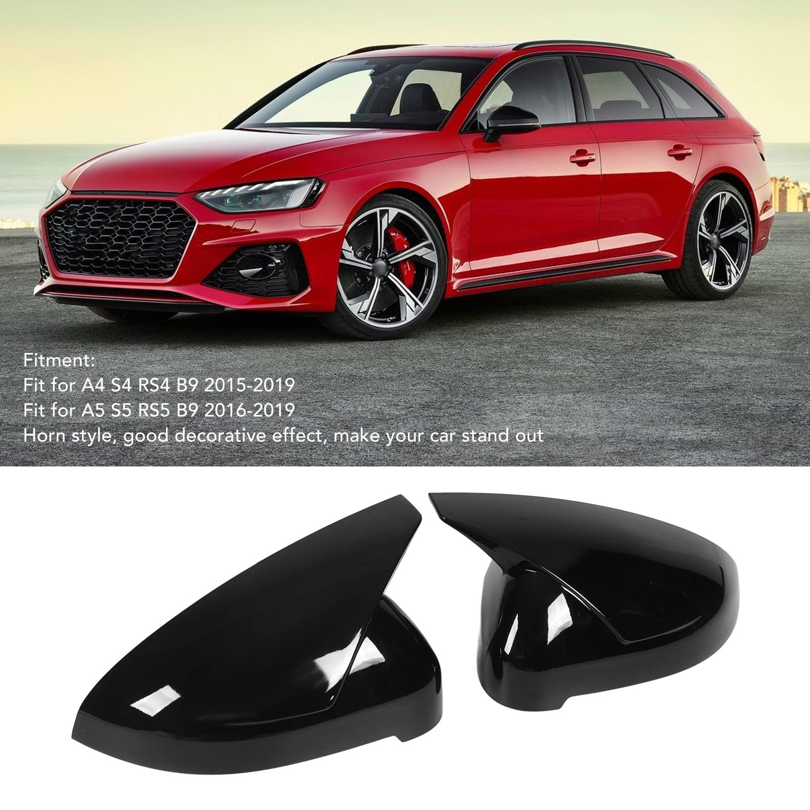 Copri specchietti retrovisori laterali stile clacson, copri specchietti retrovisori laterali per S4 RS4 B9 2015-2019 (nero lucido) - 3