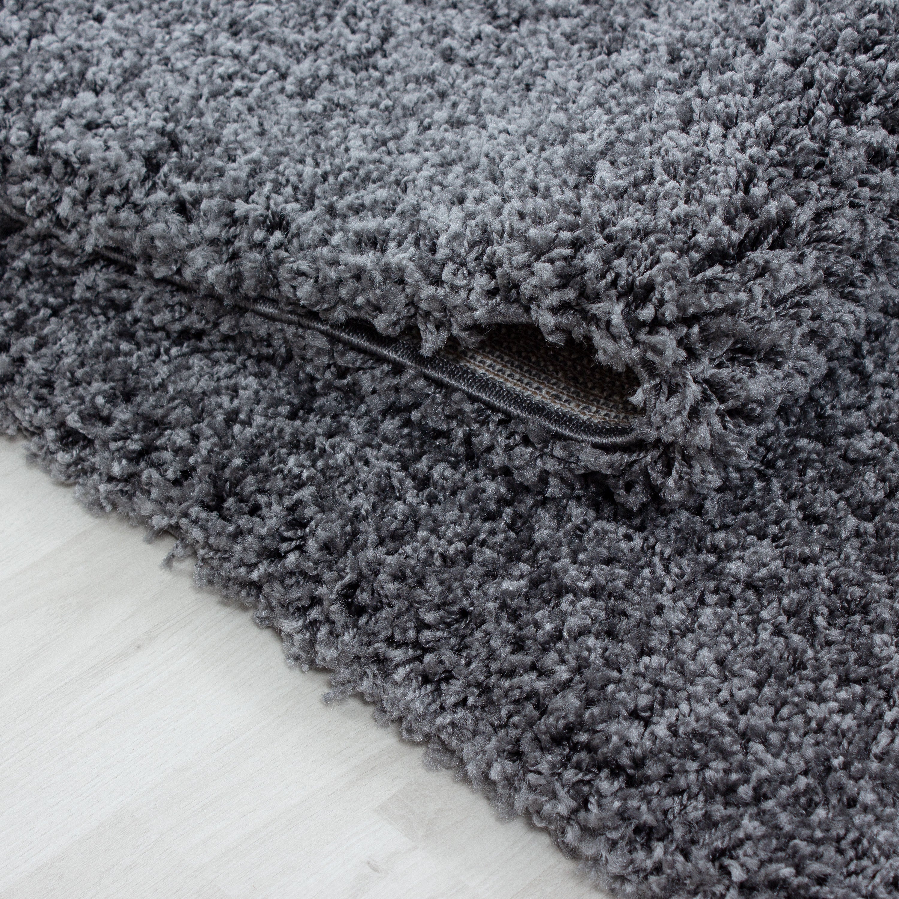 SHAGGY - Tapis Uni Rond - Gris 120 x 120 cm - 4