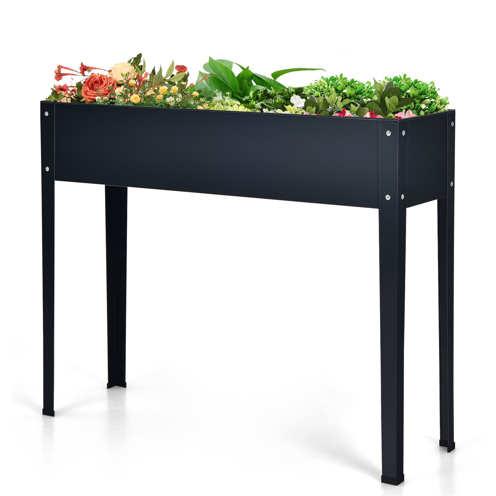 Grădină suspendată din metal, grădină de legume pătrată suspendată cu 2 orificii de drenaj oțel zincat pentru legume, flori, 101 x 31 x 80 cm, gri