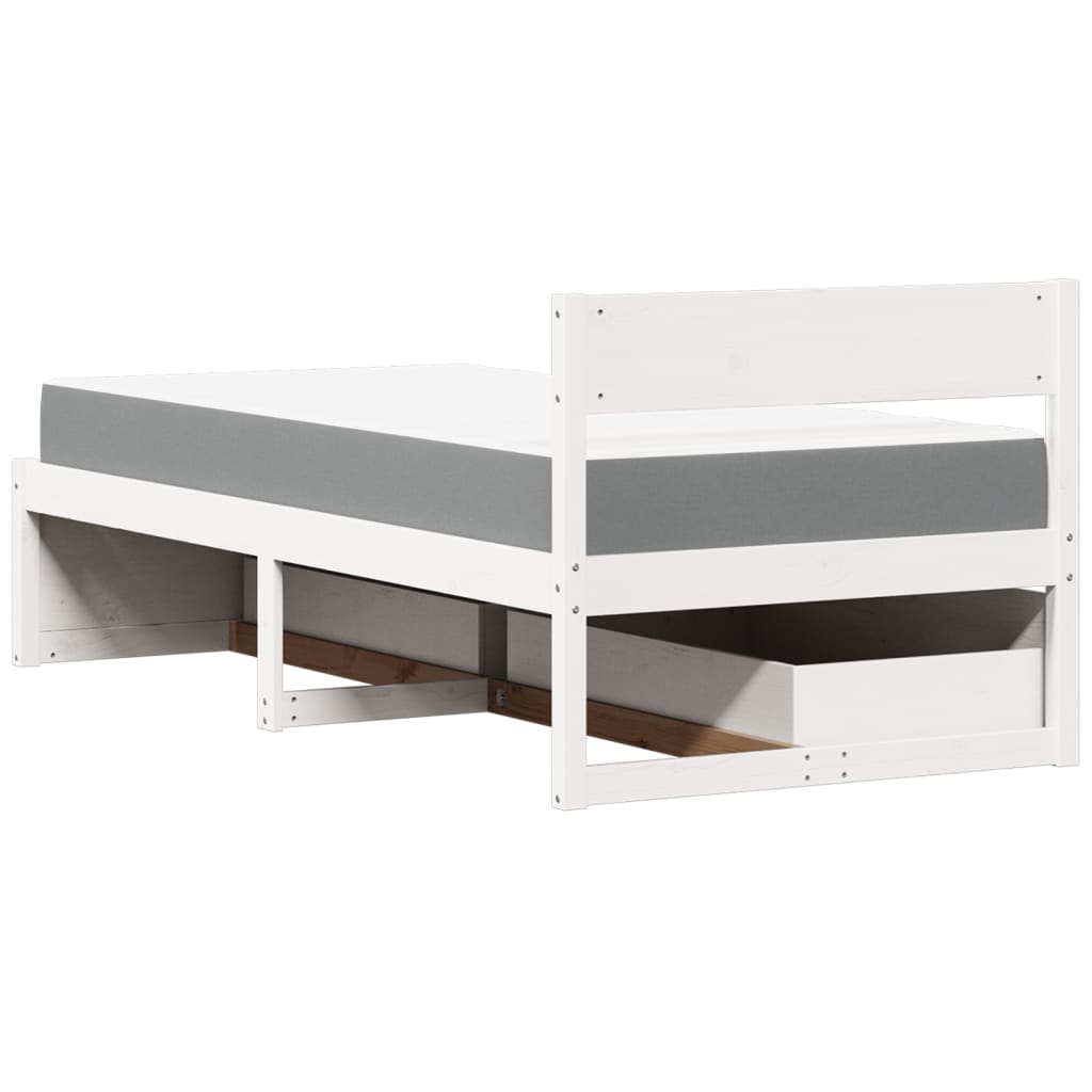 Lit avec tiroirs et matelas, blanc, en bois massif de pin, pour la chambre, 90 × 200 cm - 6