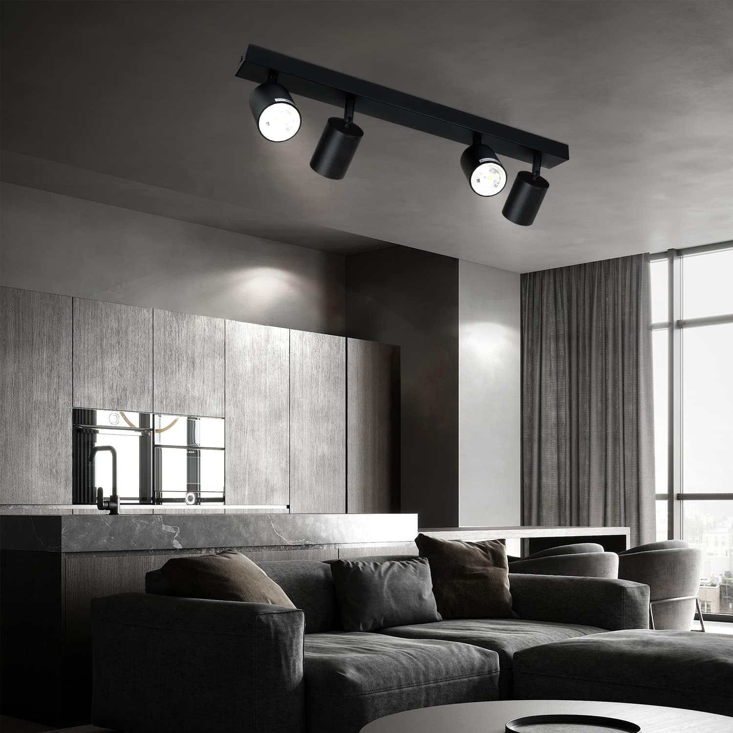 NETTLIFE Lámpara de Techo LED 4 Focos GU10 Negros Orientable 350°, Lámpara Moderna para Salón Dormitorio Estilo Industrial Sin Bombilla - 4