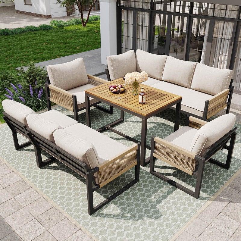 Conjunto Jardin Exterior Para 7-8 Personas (4 Sofás+1 Mesita) Muebles Jardin Exterior,Garden Furniture,Sofa Exterior,Para Balcones Y Terrazas,Beige - 3