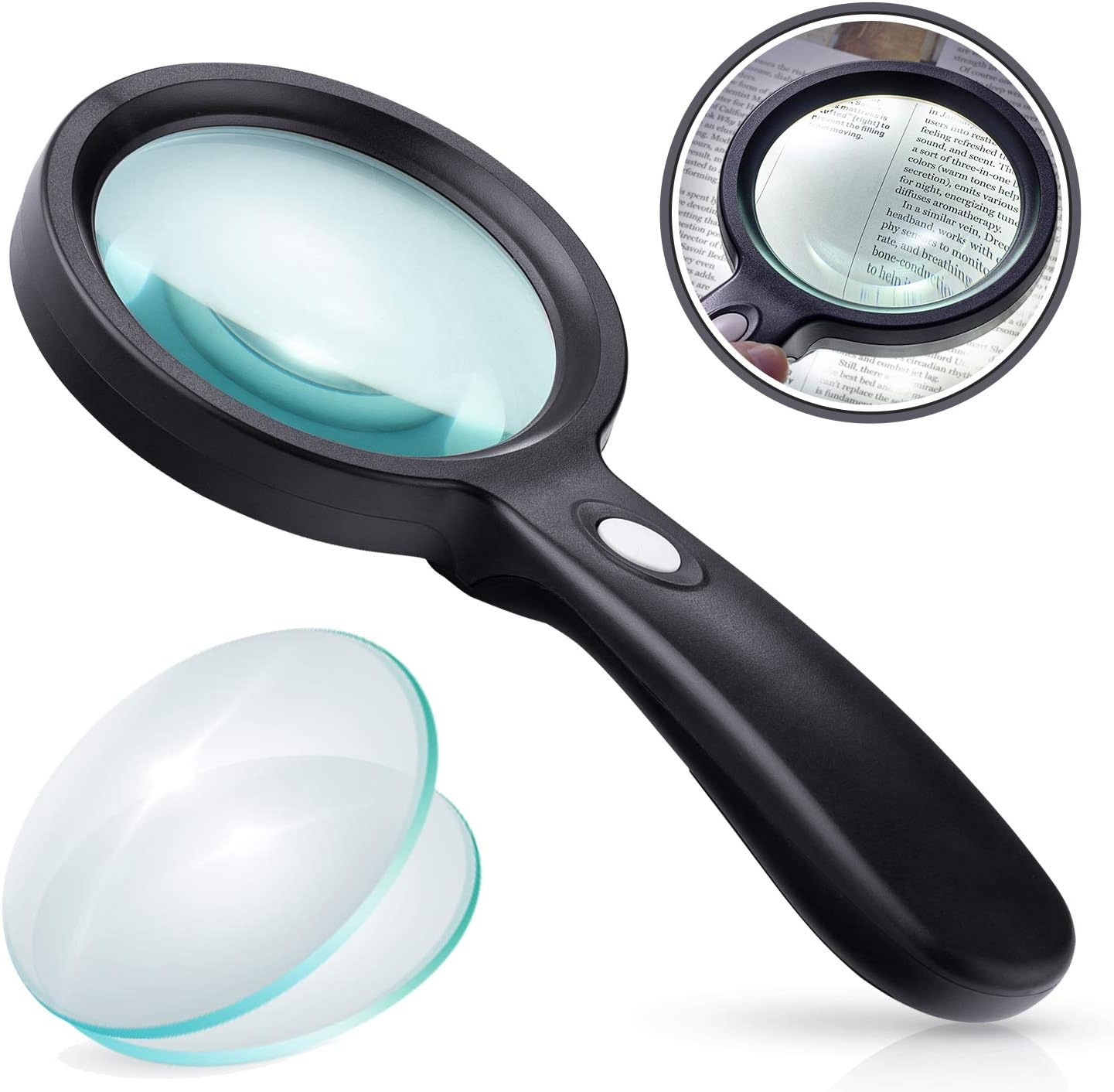 10-krotna lupa z oświetleniem, 12 diodami LED, lupa kieszonkowa, odpowiednia do czytania, inspekcji, hobby i rękodzieła, średnica soczewki 90 mm.