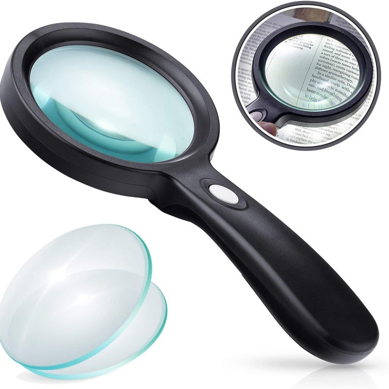 10-krotna lupa z oświetleniem, 12 diodami LED, lupa kieszonkowa, odpowiednia do czytania, inspekcji, hobby i rękodzieła, średnica soczewki 90 mm.