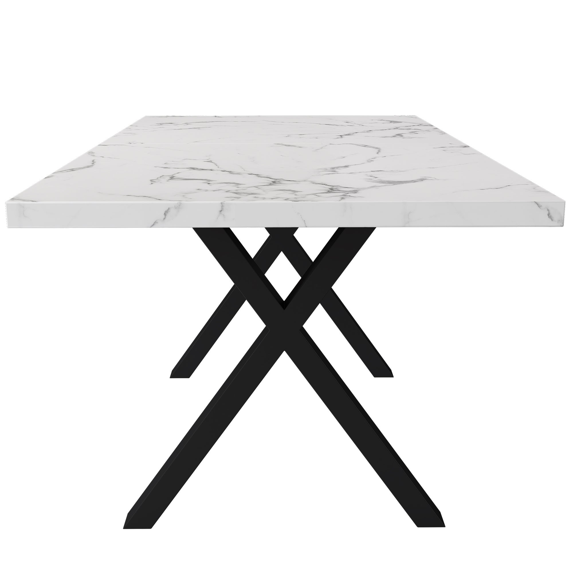 Stół jadalny prostokątny dla 4-6 osób - 140 x 80 x 76 cm - Płyta MDF i metal - Wzór marmuru - Biały + czarny - 7