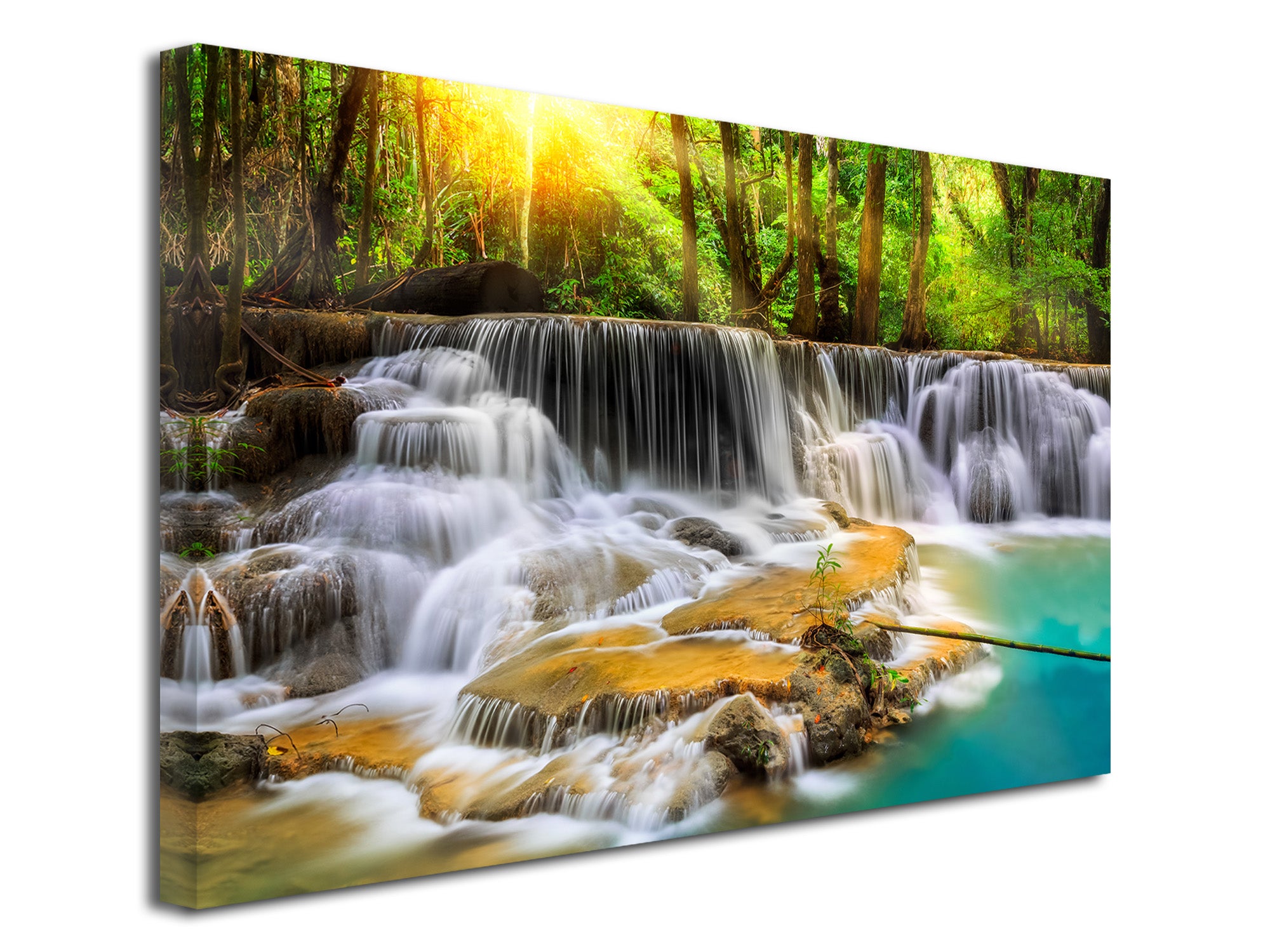Peinture Sur Toile L'eau Bleu Azur Avec Une Cascade Au Parc National Thailandais D Erawan 40x80 Cm Decoration Murale