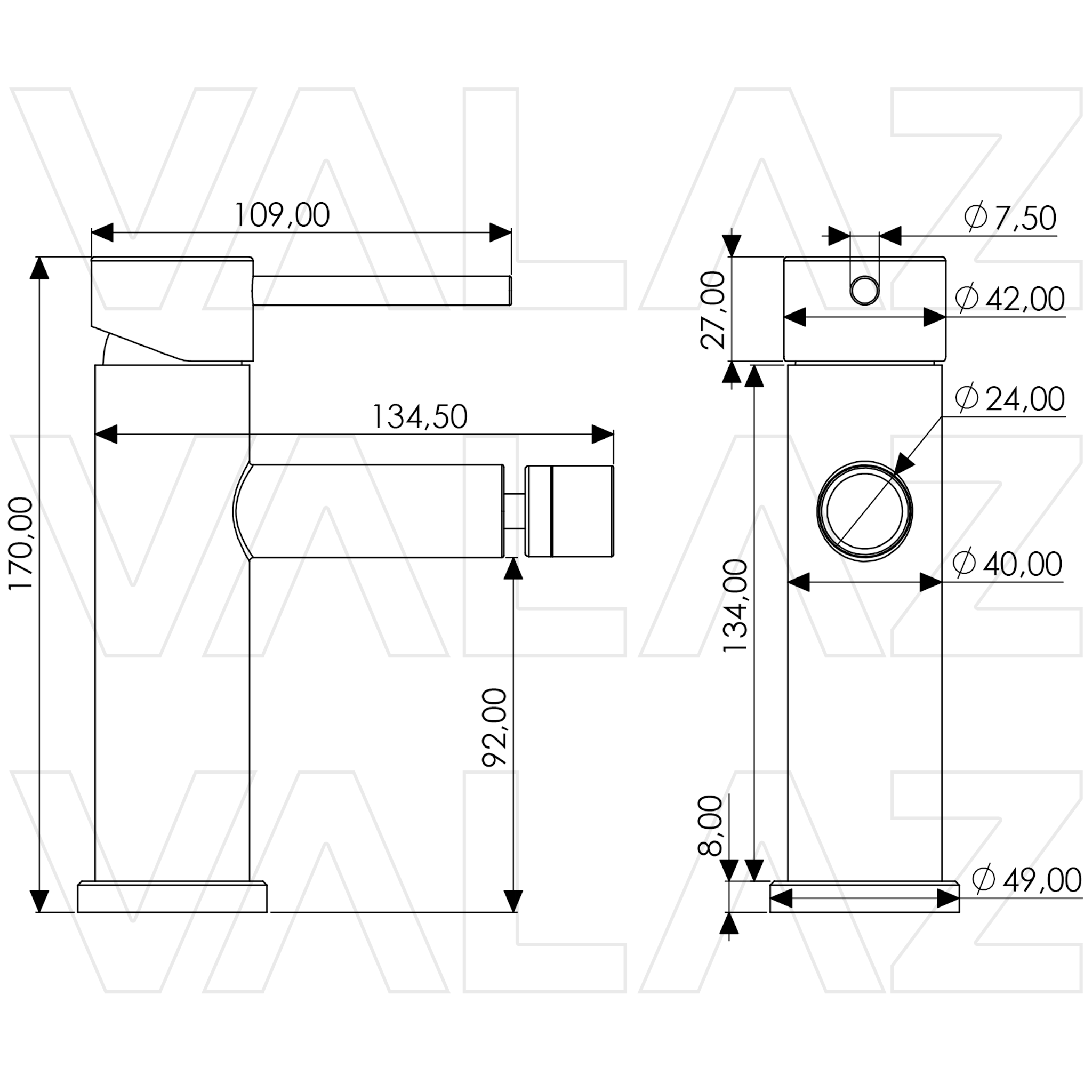 Valaz Grifo de bidé negro mate con apertura en agua fría monomando redondo - Serie Ason - 2