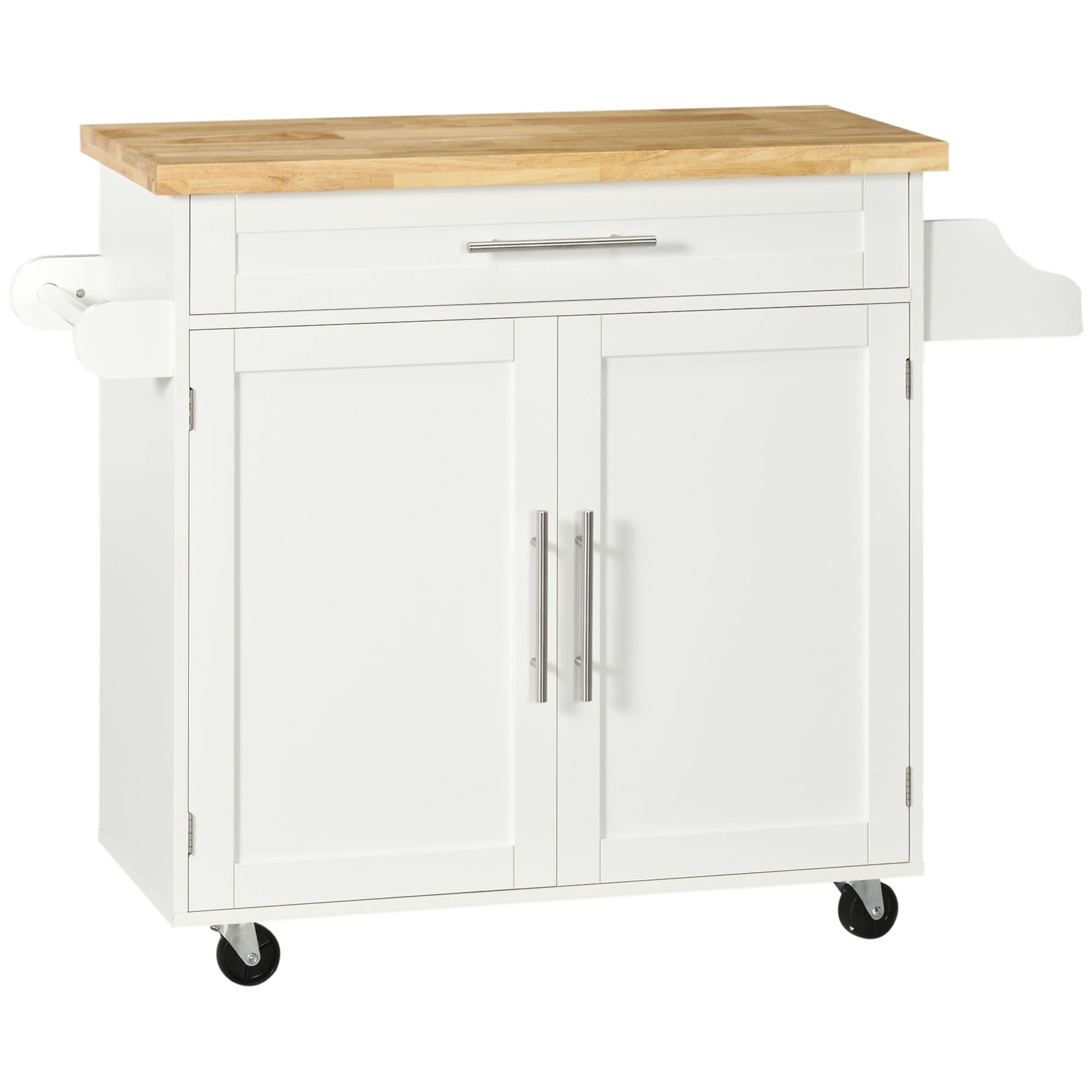 Carrito de cocina con ruedas, encimera, cajón y armario - mdf - blanco (109x40x89cm)