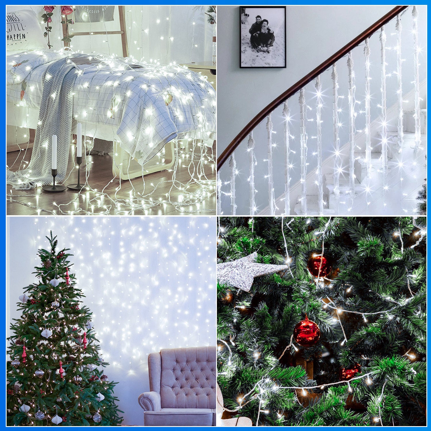 LED Guirlande Lumineuse 20M 200LED Noël IP44 Etanche 8 modes Extérieur Intérieur Jardin Lumineux Décoration Carnaval Mariage Déco blanc Froid - 9