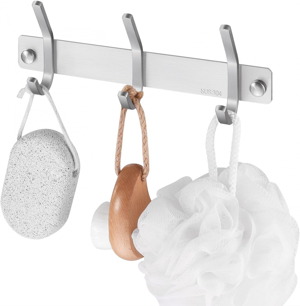 Wieszak ścienny z 3 haczykami, wieszak łazienkowy na ręczniki, wieszak ścienny ze szczotkowanej stali nierdzewnej SUS304, AH203H3-2