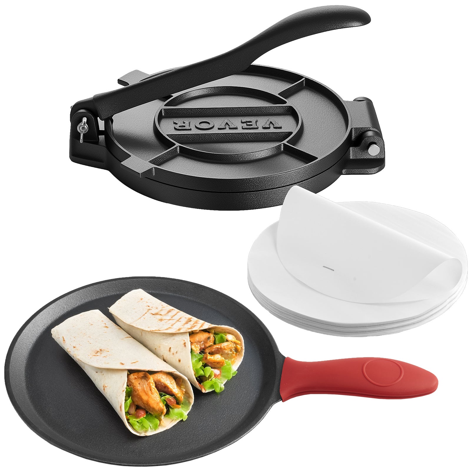 Tortilla Press Taco Chapati Maker Wyrabiacz ciasta z uchwytem 20 cm Szare żelazo VEVOR