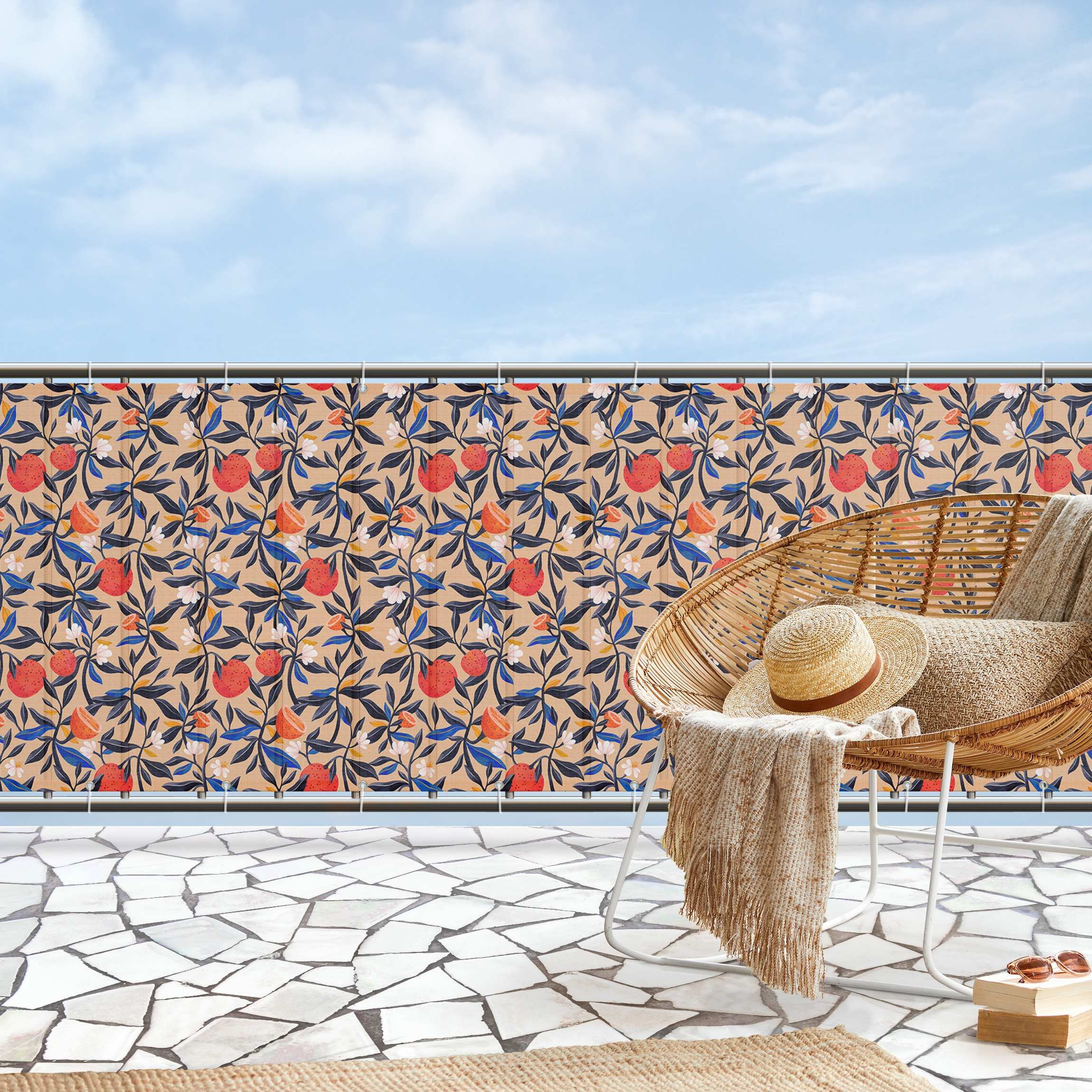 Cortina De Privacidad Blanca 1.1x6m E&K Sunrise – Pantalla Para Valla De Privacidad Para Balcón, 2.5 X 12 Pies Con Bridas De Cremallera Proteccion Uv Para Exteriores Terraza Patio Protección UV Para