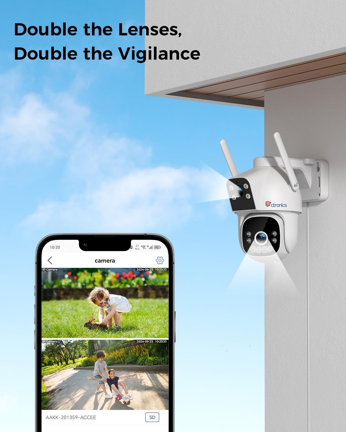 Caméra de surveillance 4G LTE Ctronics 2 objectif, détection IA , vision nocturne 20 m, audio bidirectionnel,alarme, surveillance PC/24h sur 24 - 2