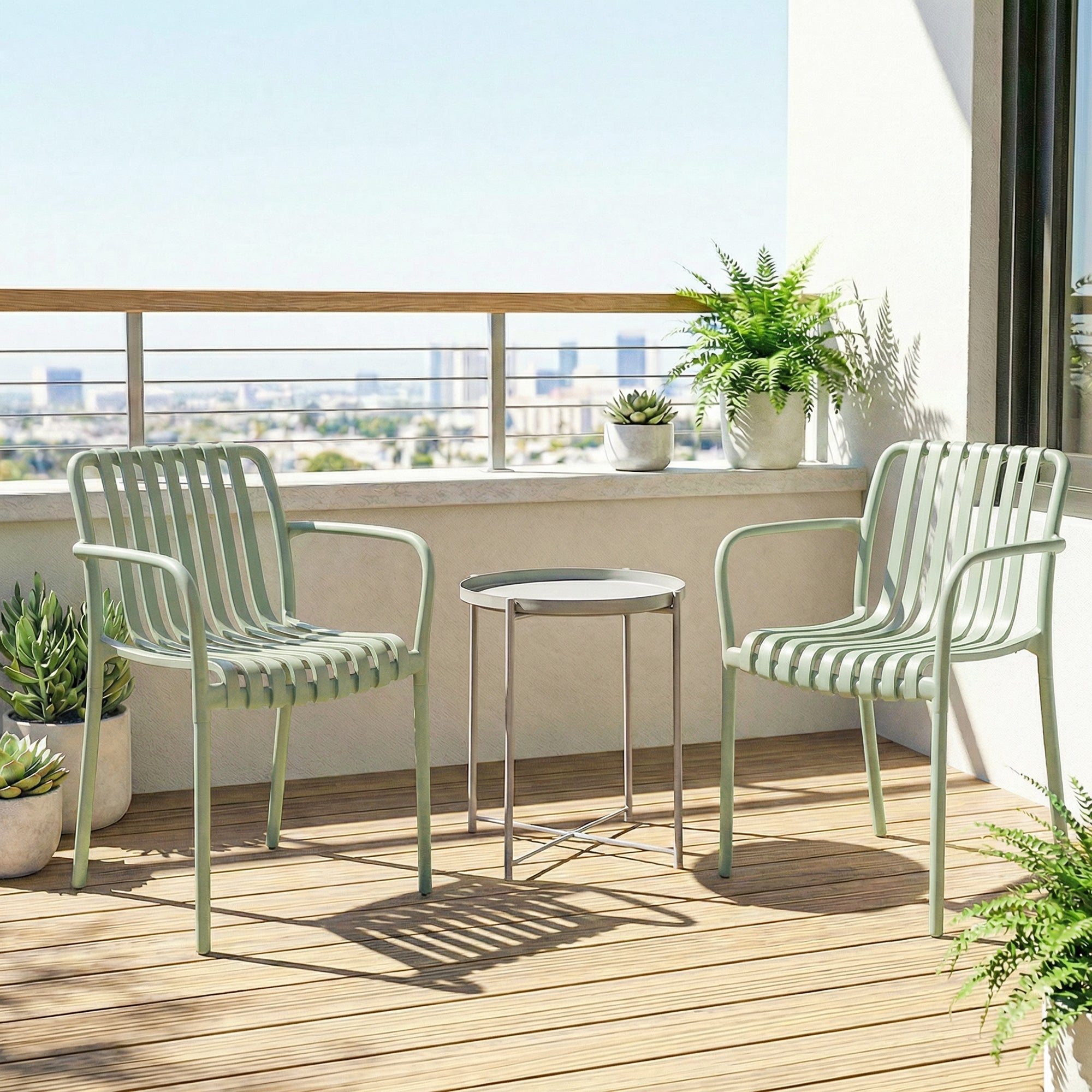 Lot 4 chaises jardin empilables polypropylène anti-UV accoudoirs dossier lattes ergonomique gris vert - 7