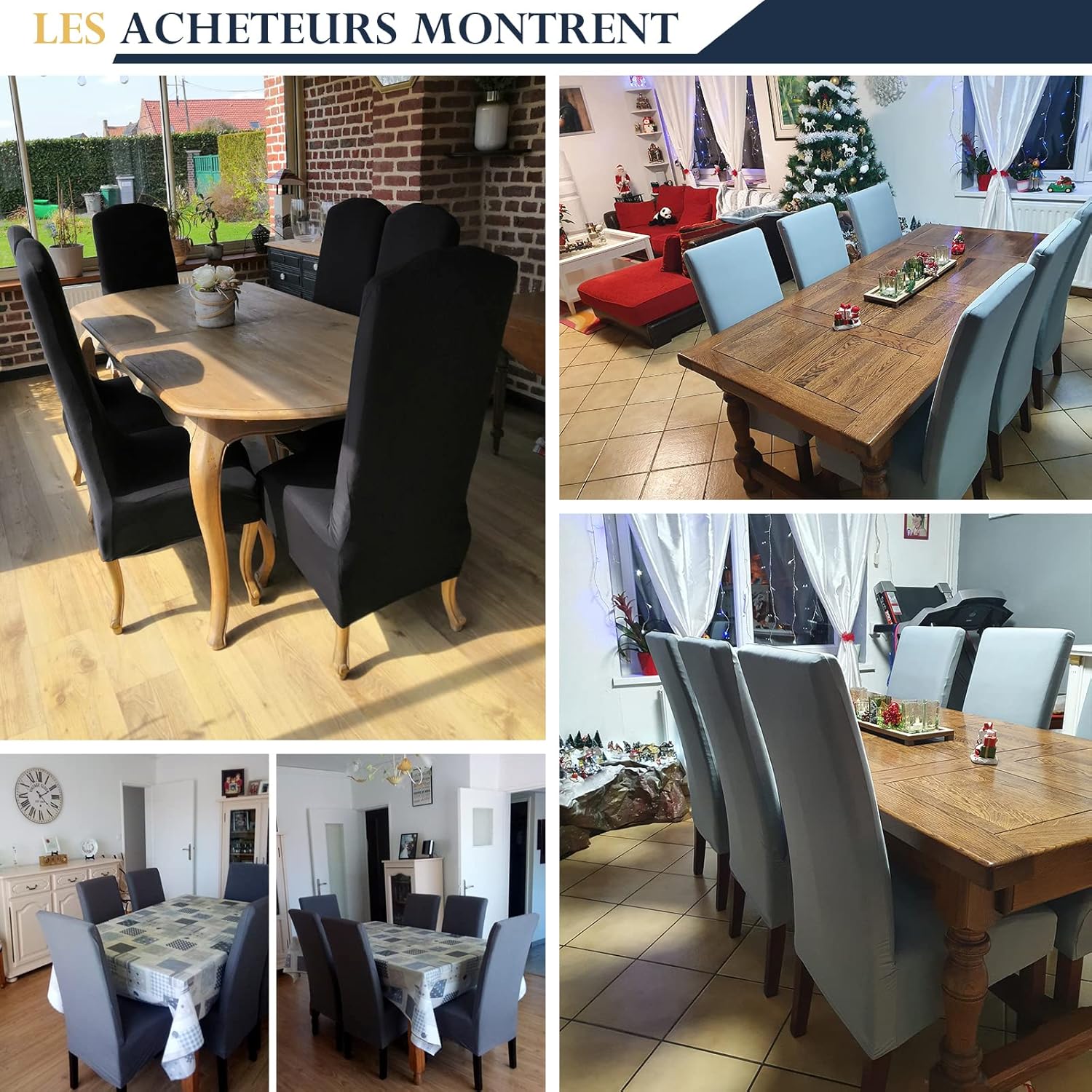 Lot de 6 Housses de Chaise XL Extensible Gris pour Salle à Manger élastique Couverture Chaises Dossier Haut Grande Taille Lavable - 5