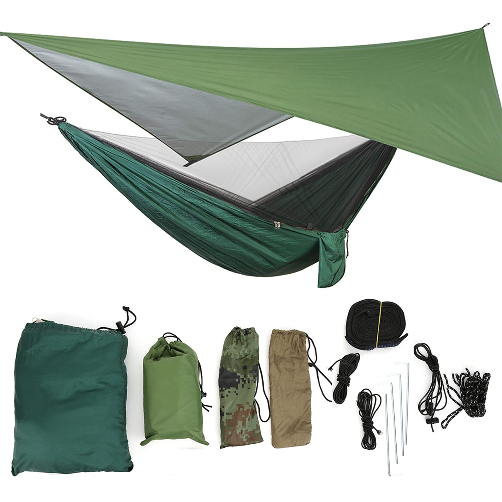 Hamaca De Camping 2 En 1 Con Mosquitera – Soporta 661 Lbs, Incluye Correas Y Bolsa – Para Exteriores, Senderismo, Playa