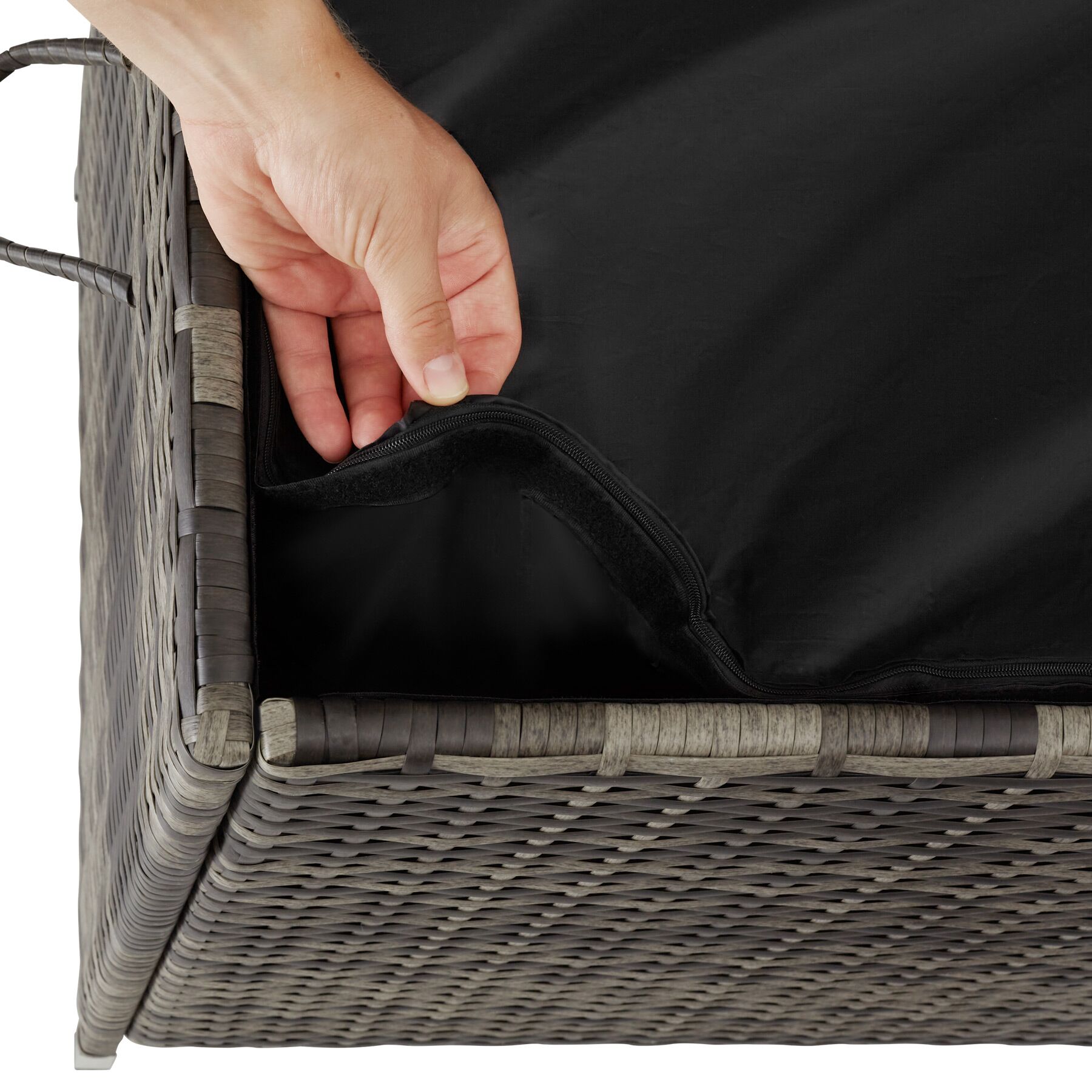 Coffre de jardin rotin en résine tressée et structure en acier 120x55x61,5cm 270 L avec poignées et 2 roues TECTAKE - 8