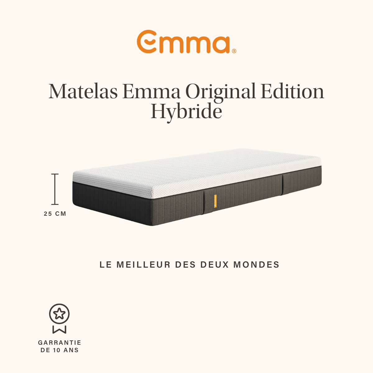 EMMA | Matelas Original version Hybride 160x200 | Mémoire de Forme + Ressorts | Dos Apaisé | Soutien Et Respirabilité | 25 cm - 2