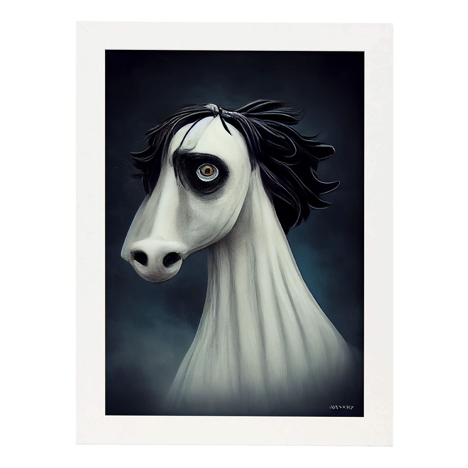 Nacnic lámina caballo práctico estilo t burton ilustraciones y pósters de animales inspirados en el arte gótico de burton diseño y a3 marco blanco