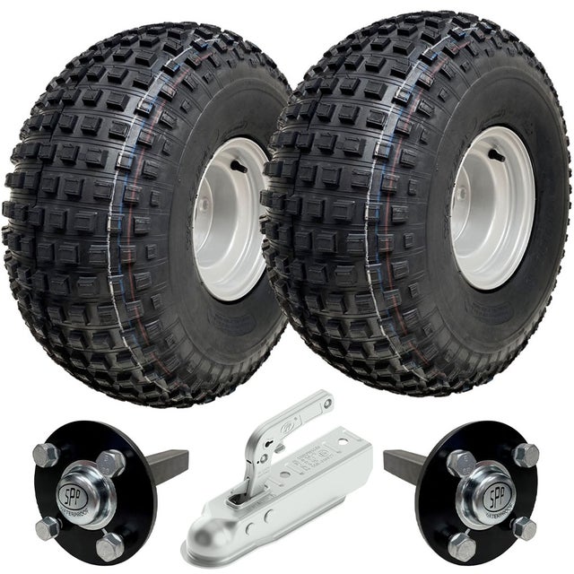 Kit remorque pour quad ATV 22x11.00-8 roues nouées capacité 310kg, essieux, attelage.