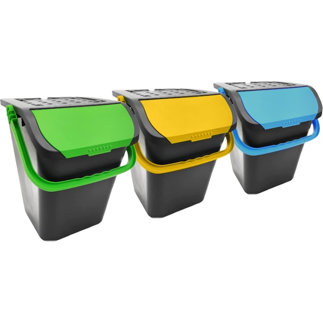 ECOPLAST EC28 - SET 3 PATTUMIERE PER LA RACCOLTA DIFFERENZIATA CON DOPPIA APERTURA 28 LITRI - COPERCHI GIALLO-BLU-VERDE - MADE IN ITALY