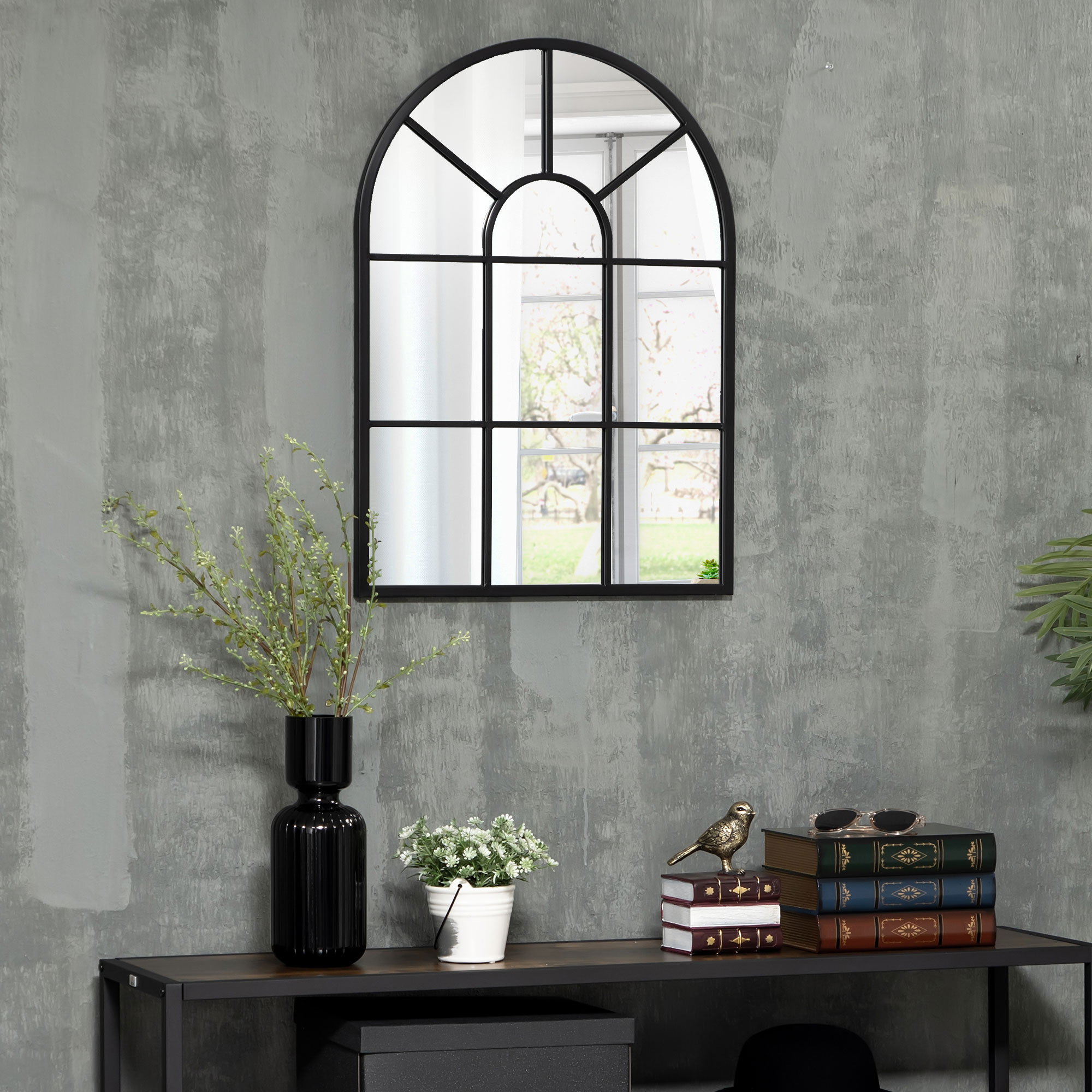 Espejo de pared de 70 x 50 cm con marco de metal, espejo decorativo negro para salón y dormitorio