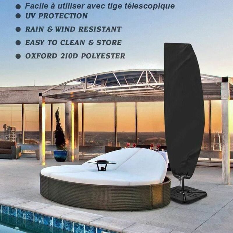 Housse de Protection pour Parasol Déporté Grande avec Tige Télescopique Couverture pour Parasol de Jardin Imperméable Anti-UV 280 * 45 * 81 * 30cm - 2
