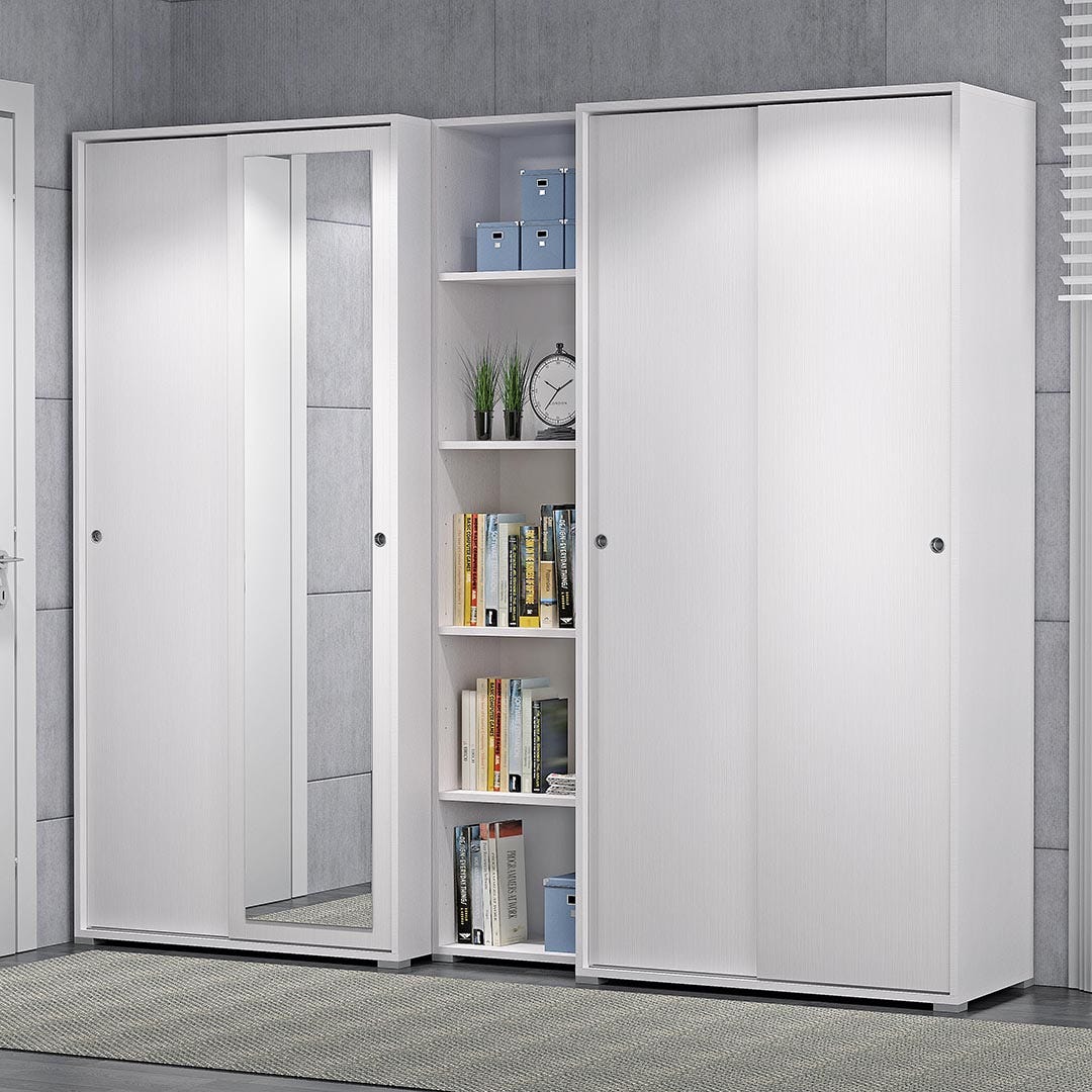 Armoire polyvalente avec tube de suspension blanc avec portes coulissantes - 2