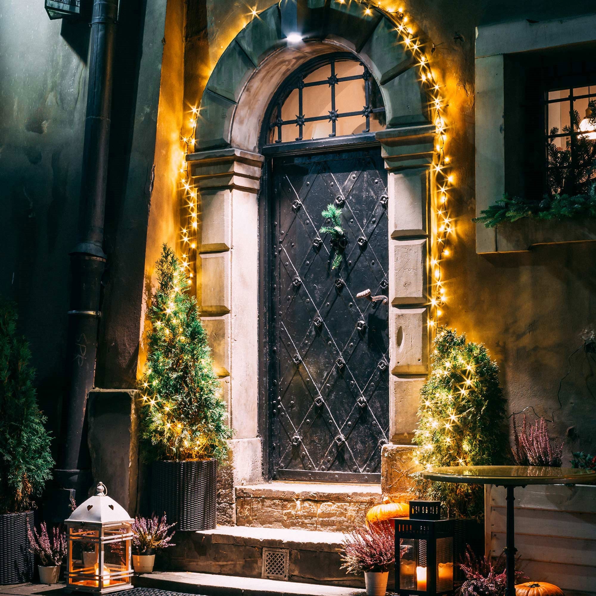 ECD Germany lampki choinkowe solarne 11 m 560 LED ciepłe białe wodoodporne IP44 z pilotem i timerem 13 trybów dekoracja ogrodowa na boże narodzenie - 9