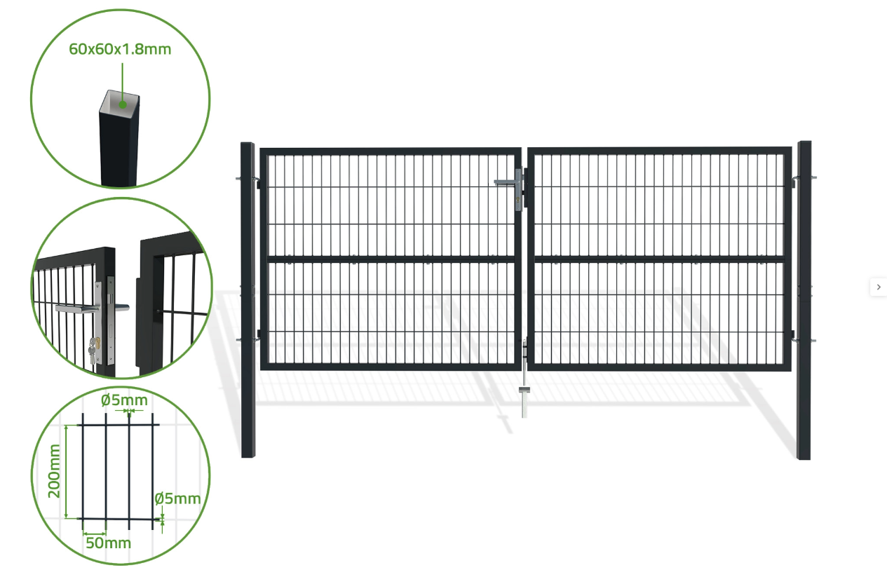 Portail battant grillagé 3m RAZO H.120cm Gris - 6