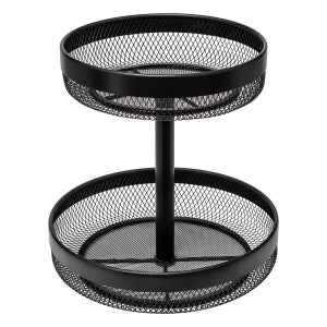 mahueeol Cesto per frutta a 2 ripiani, portatile, per cucina, sala da pranzo, frutta, verdura, pane, snack, staccabile, in metallo
