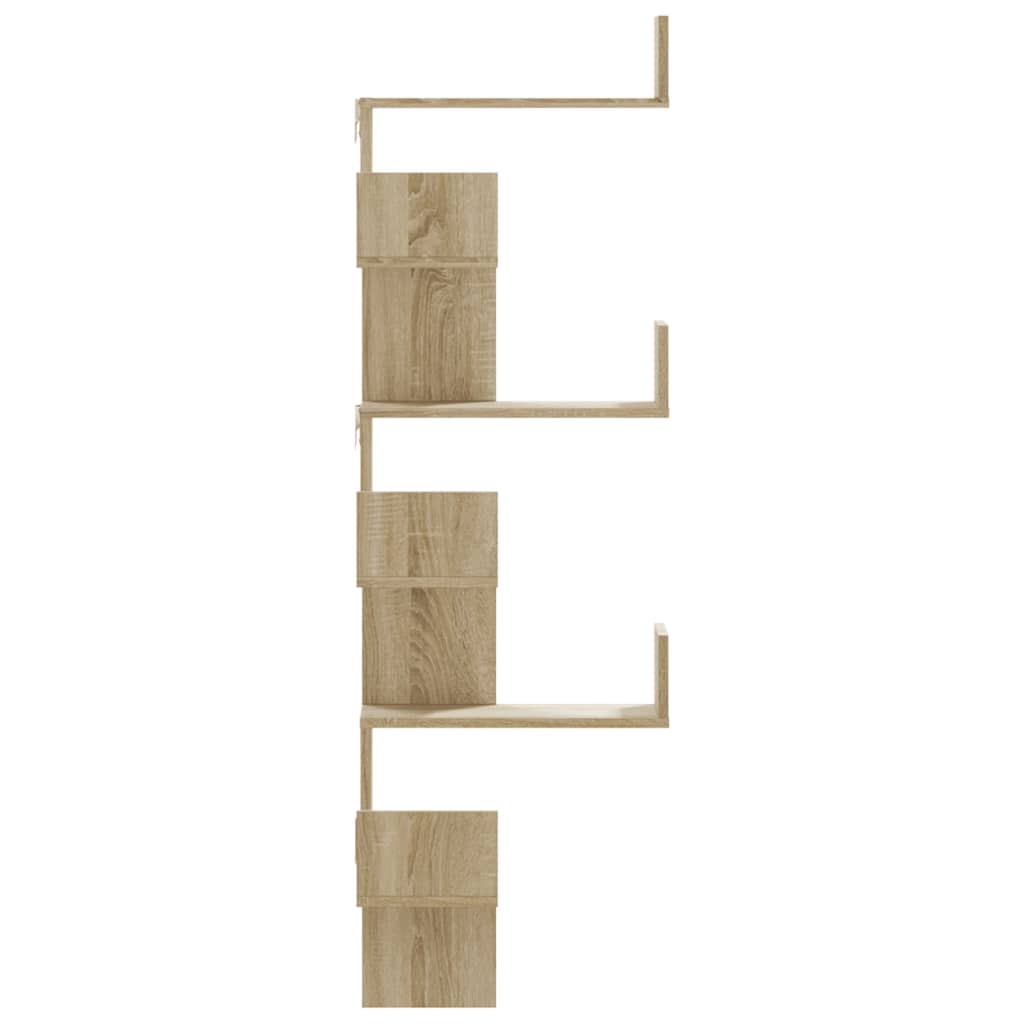 étagère d'angle murale chêne sonoma 45x45x147cm bois ingénierie - 5