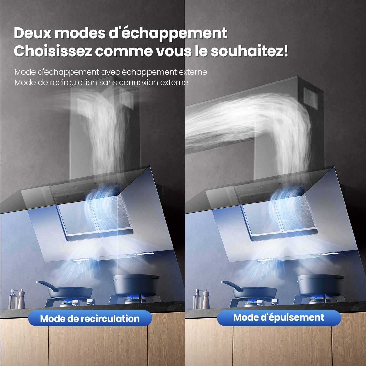 COMFEE Hotte Aspirante Inclinée 90cm 800m³/h Classe A++, Commandes Gestuelles, BLDC Moteur, 4 Vitesses, Evacuation & Recyclage, Verre Noir - 7