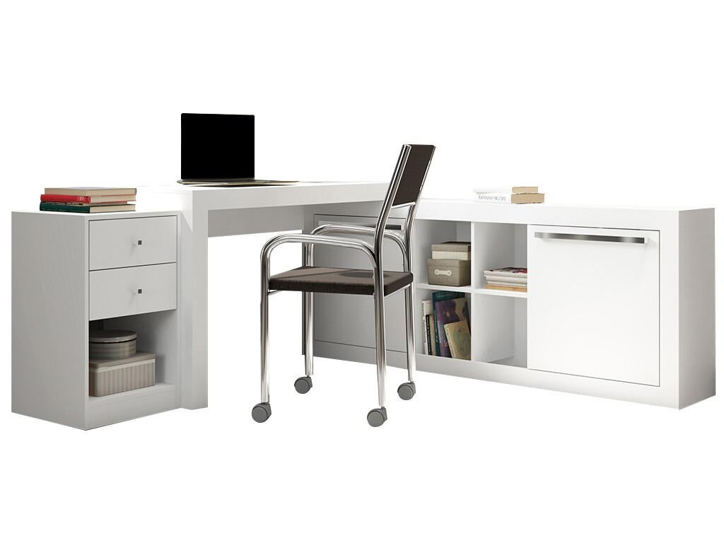 Bureau d'angle - 2 tiroirs et 2 portes - Coloris : Blanc - EVAN - 5