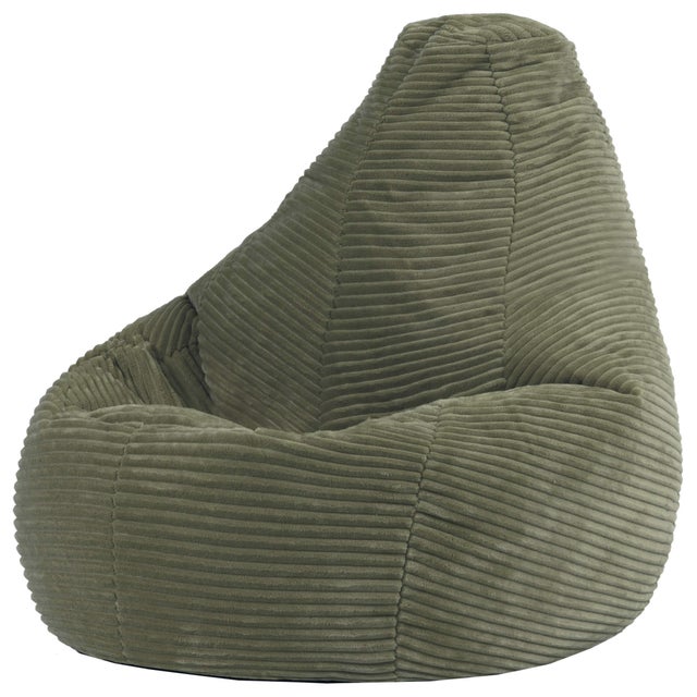 Pouf poire enfant Icon à dossier haut velours côtelé vert sauge, 65x65cm Oeko-Tex®
