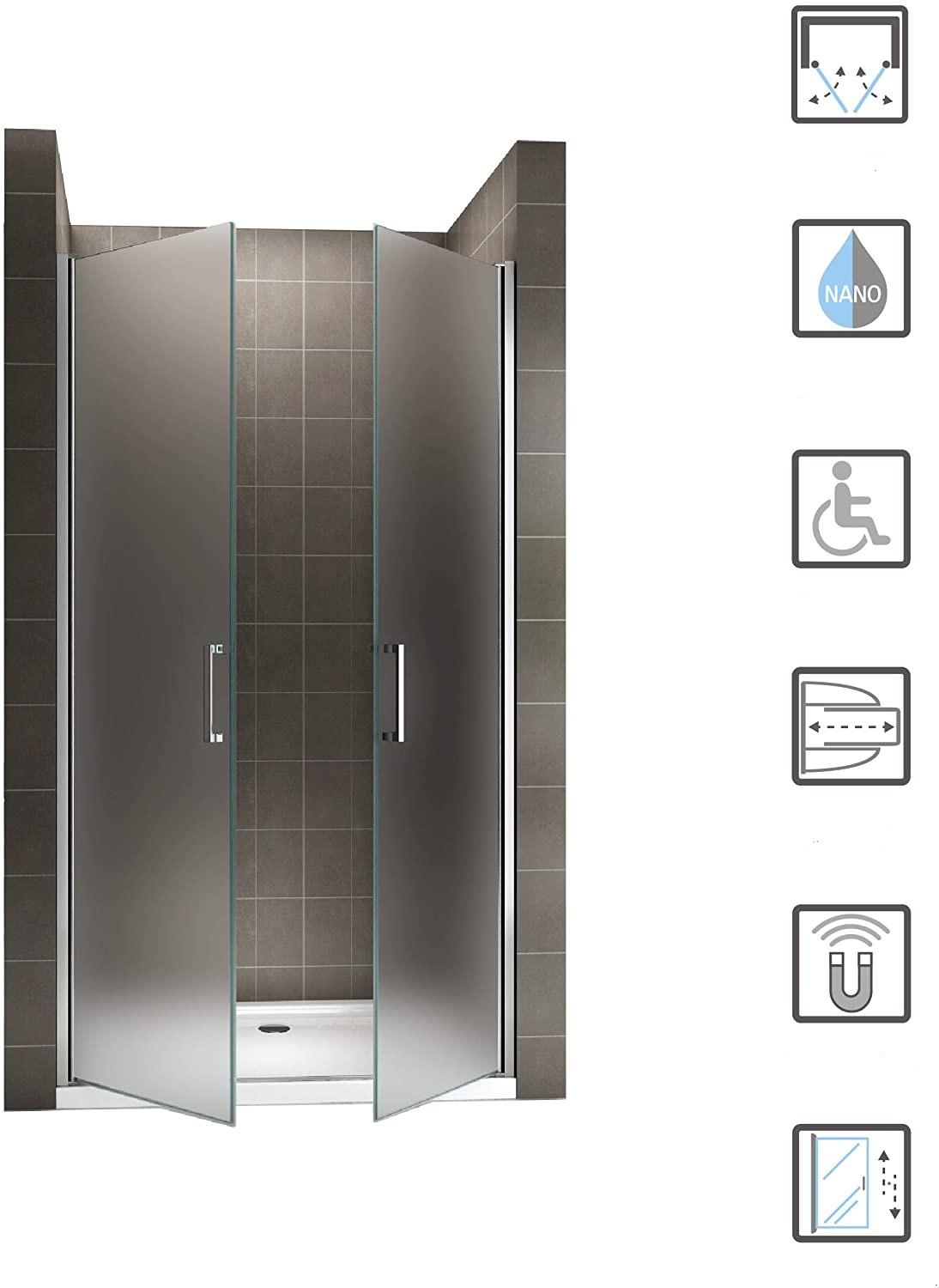 Porte de douche 77x195 cm verre opaque/dépoli - ajustable de 77 à 80 cm - 6