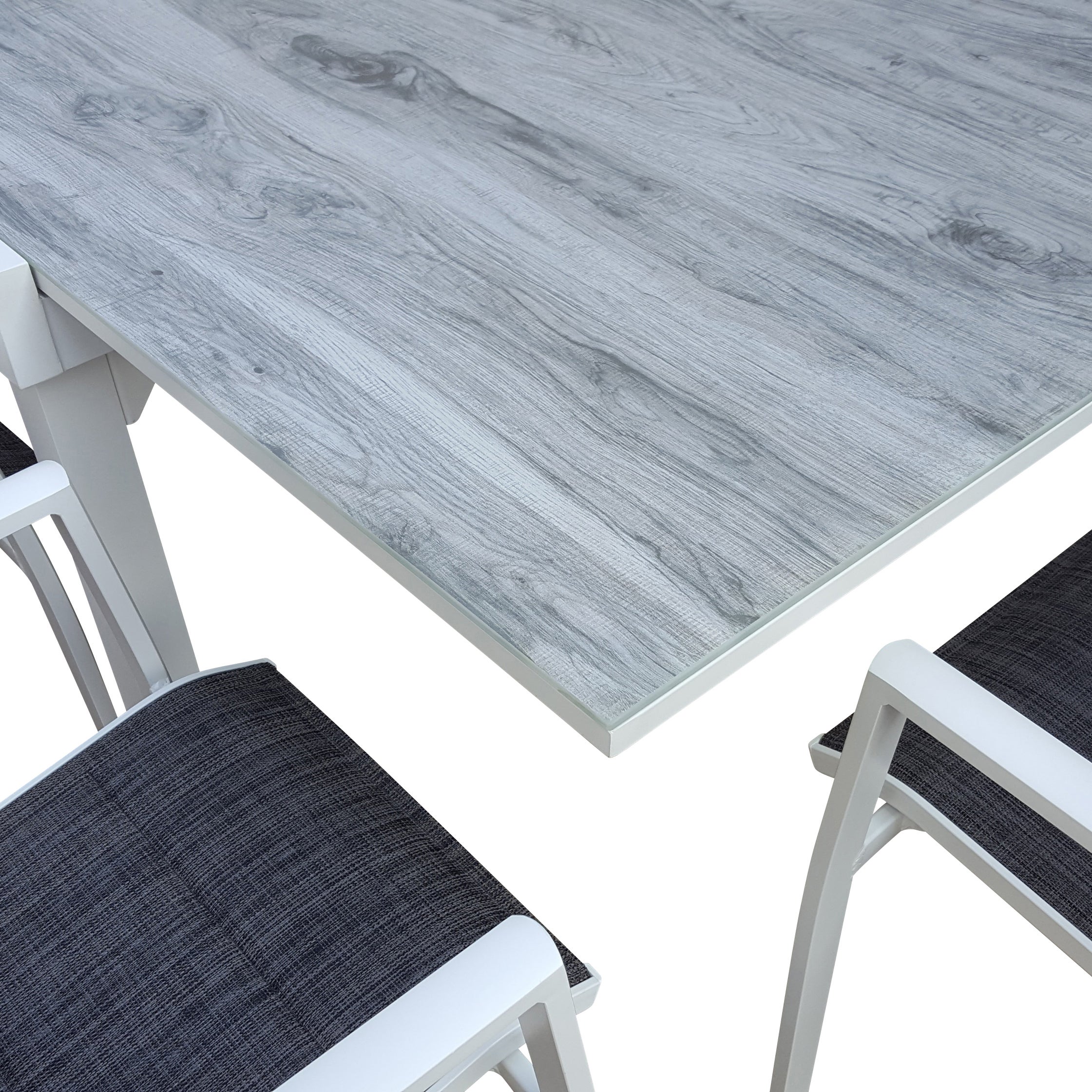 Ensemble MODULO 8/12p en aluminium blanc et verre décors bois avec 12 fauteuils en textilène - 3