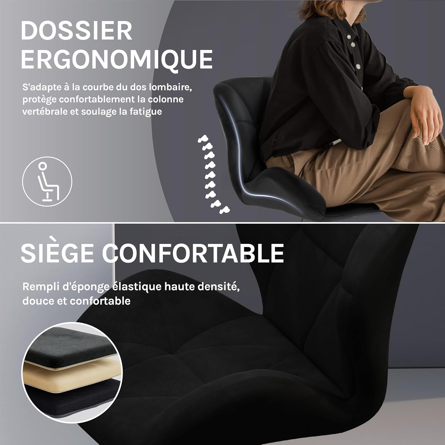 Tabouret de Bar réglable en Hauteur WOLTU, Chaise Haute pour Bar avec Dossier siège rembouré en Velours Pied en métal, Noir - 5