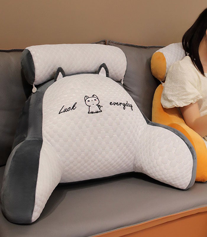 Oreillers de chaise de lit ultra-confortables, Repose-dos 2 en 1 pour s'asseoir au lit, Coussin de dos douillet, Gris et blanc, 60 x 40 cm - 5