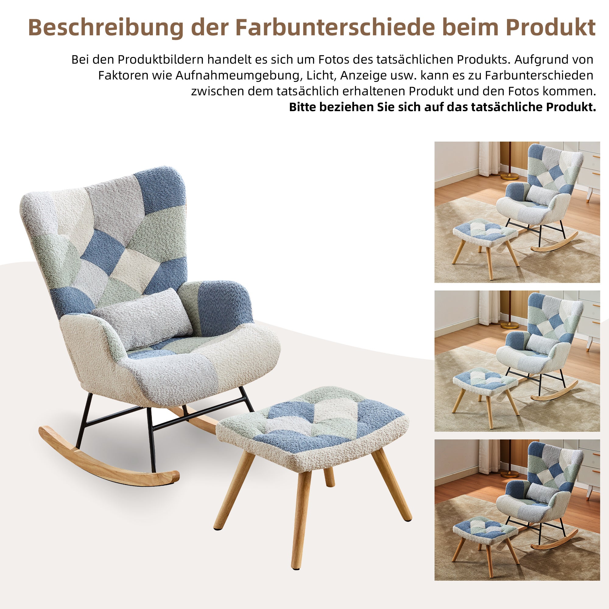 Fotel bujany z podnóżkiem i funkcją odchylania - 122 x 68 x 91 cm - Tkanina włókninowa i gąbka - Wielokolorowy - 5