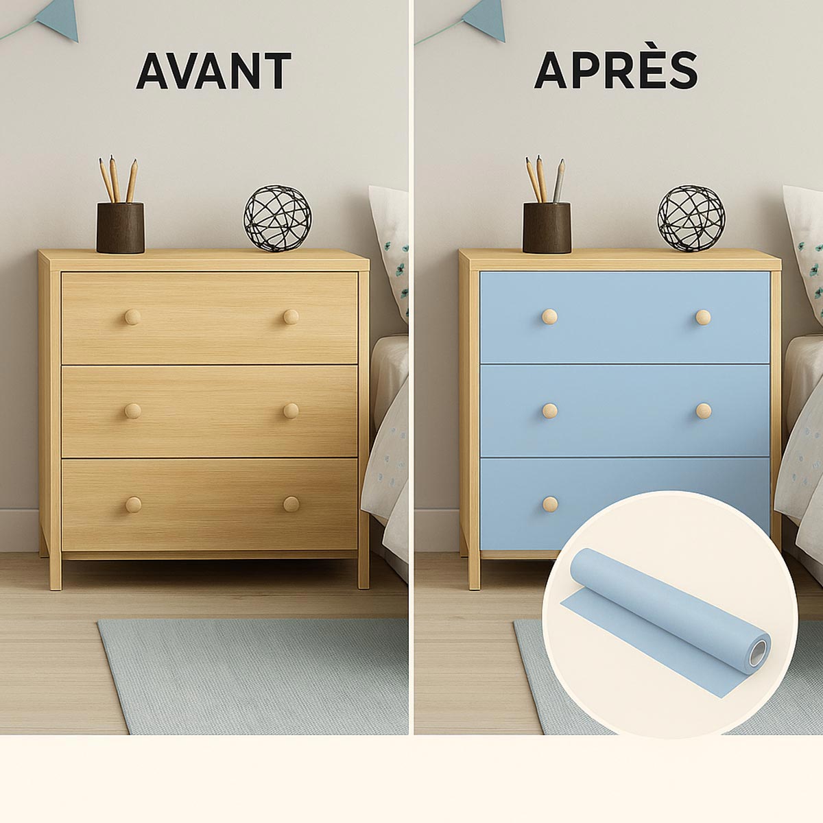 Rouleau adhésif Imperméable Vinyle au Mètre - Sticker Lavable Cuisine Meuble Armoire Porte - 60cmx2m - Bleu poudre - 3